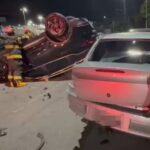 Carro capota e atinge três veículos parados na saída da Farma Conde Arena após jogo do Brasil em São José dos Campos
